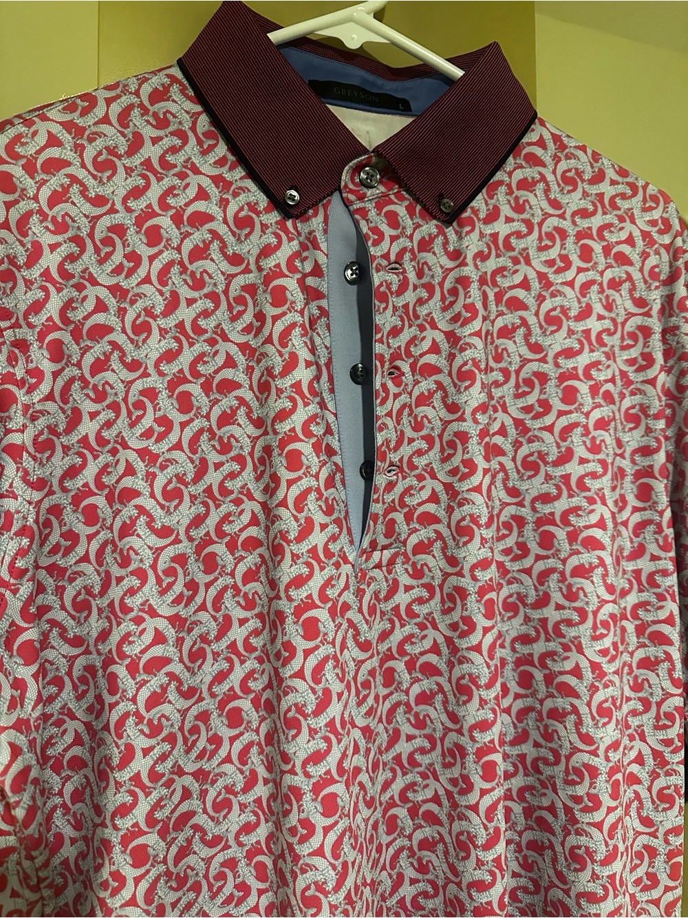 Greyson Men’s Merwolf NWOT Pink & Burgundy Patterned Polo